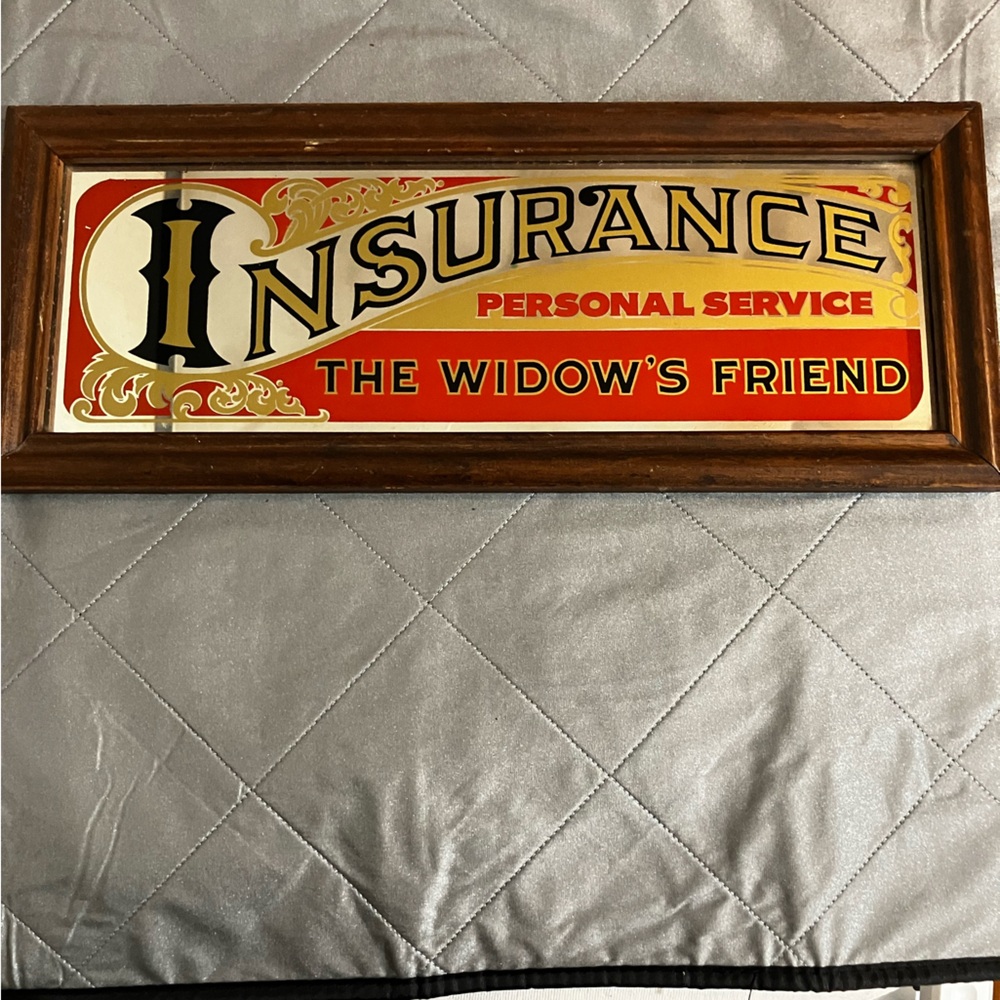 Vintage Insurance Sign with Wooden Frame